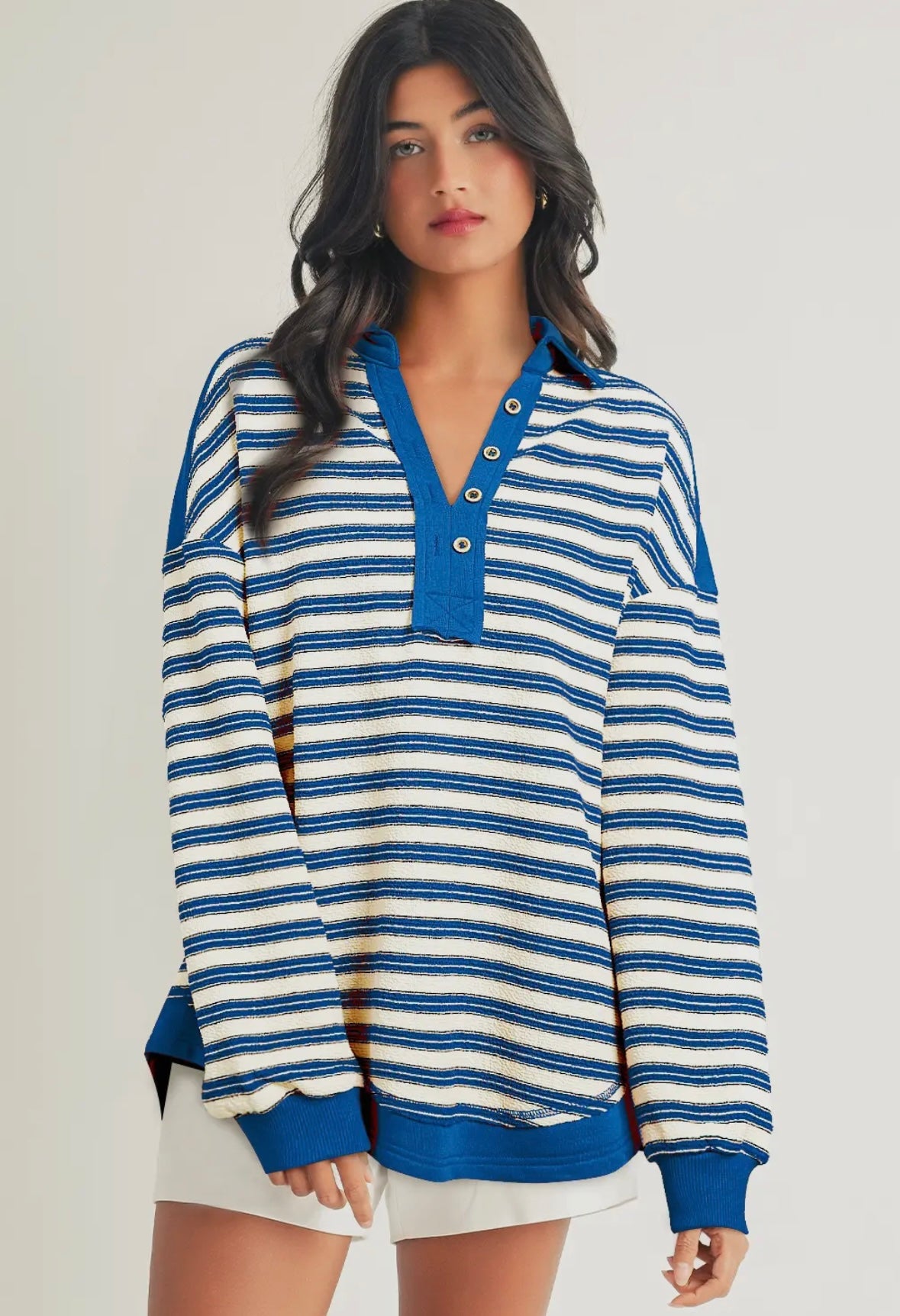 Striped Collared V Neck